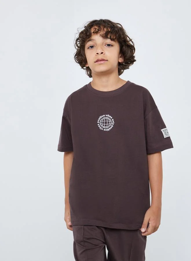 Styli Boys Brown Cotton T-Shirt and Jogger Set